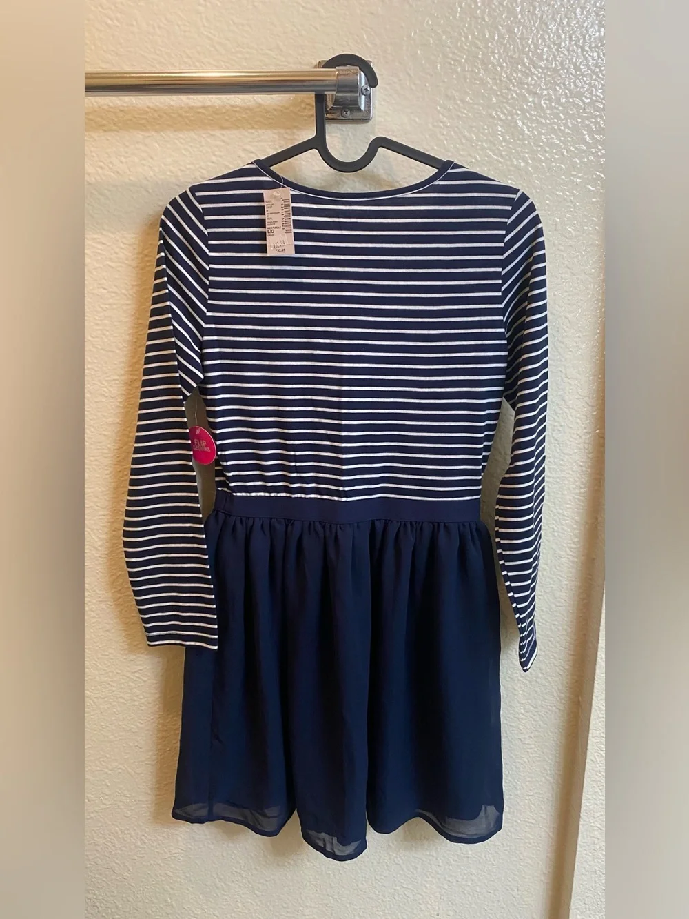 Navy and White Striped Dress with Sequins - Picture 2 of 5